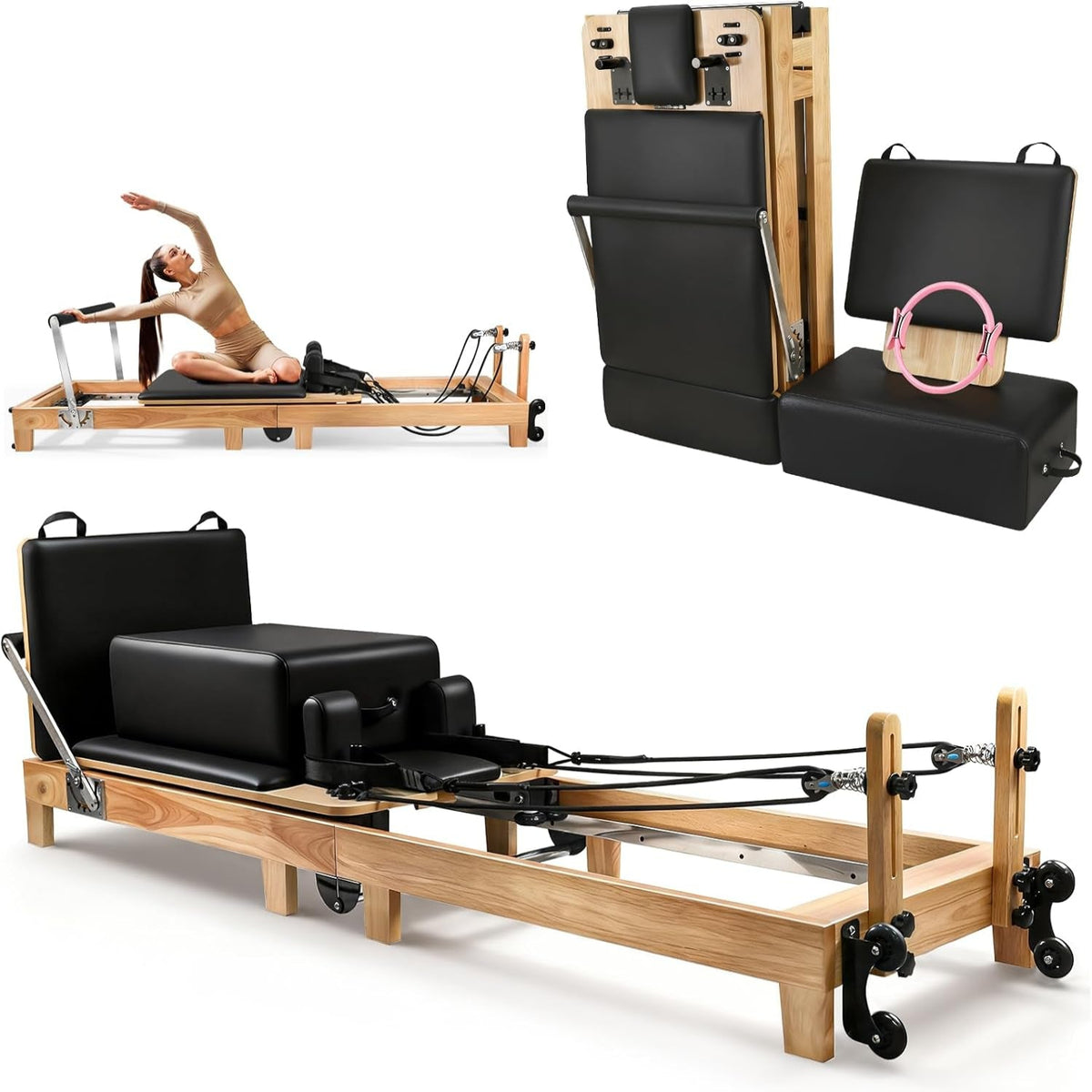 94.5" Pilates Reformer,Reformer Pilates Machine with 5 Springs, Quick-Assembly Studio Grade Pilates Reformer Machine, Pilates Equipment with Sitting Box, Jump Board for Home Use & Studio 7A5
