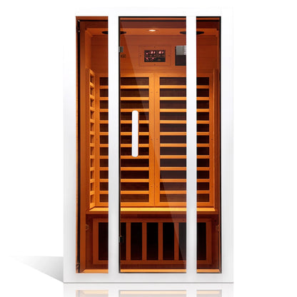 2 Person Extendable FAR Infrared Sauna for Home, Hemlock Wood Low EMF 6 Carbon Heaters Indoor Saunas with LED Lights, Bluetooth Speaker, Digital Control Panel, and Seating Bench